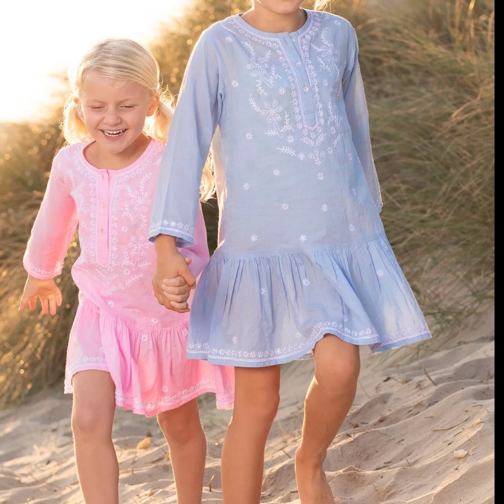 Trotters London blue tunic dress 8/9Y